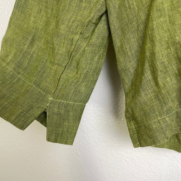 Bryn Walker Linen Top Womens Small Green Button Up Boxy Lagenlook Cropped USA - Picture 8 of 12